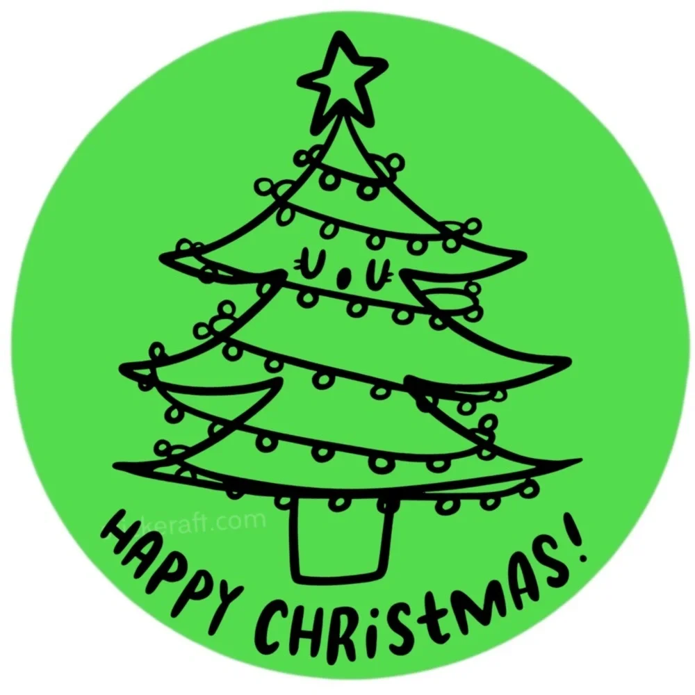 Holographic Happy Christmas Stickers • Holiday Tree Packaging Labels • 2 Inch